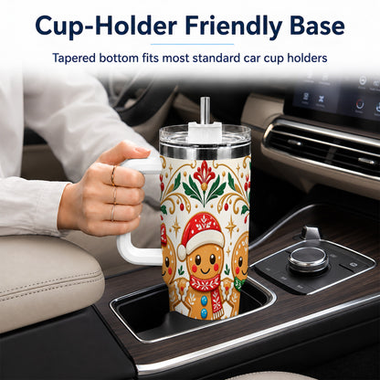 Folk Gingerbread 40oz Tumbler, Holiday Tumbler, Stainless Steel Travel Cup