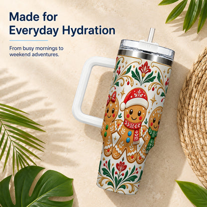 Folk Gingerbread 40oz Tumbler, Holiday Tumbler, Stainless Steel Travel Cup