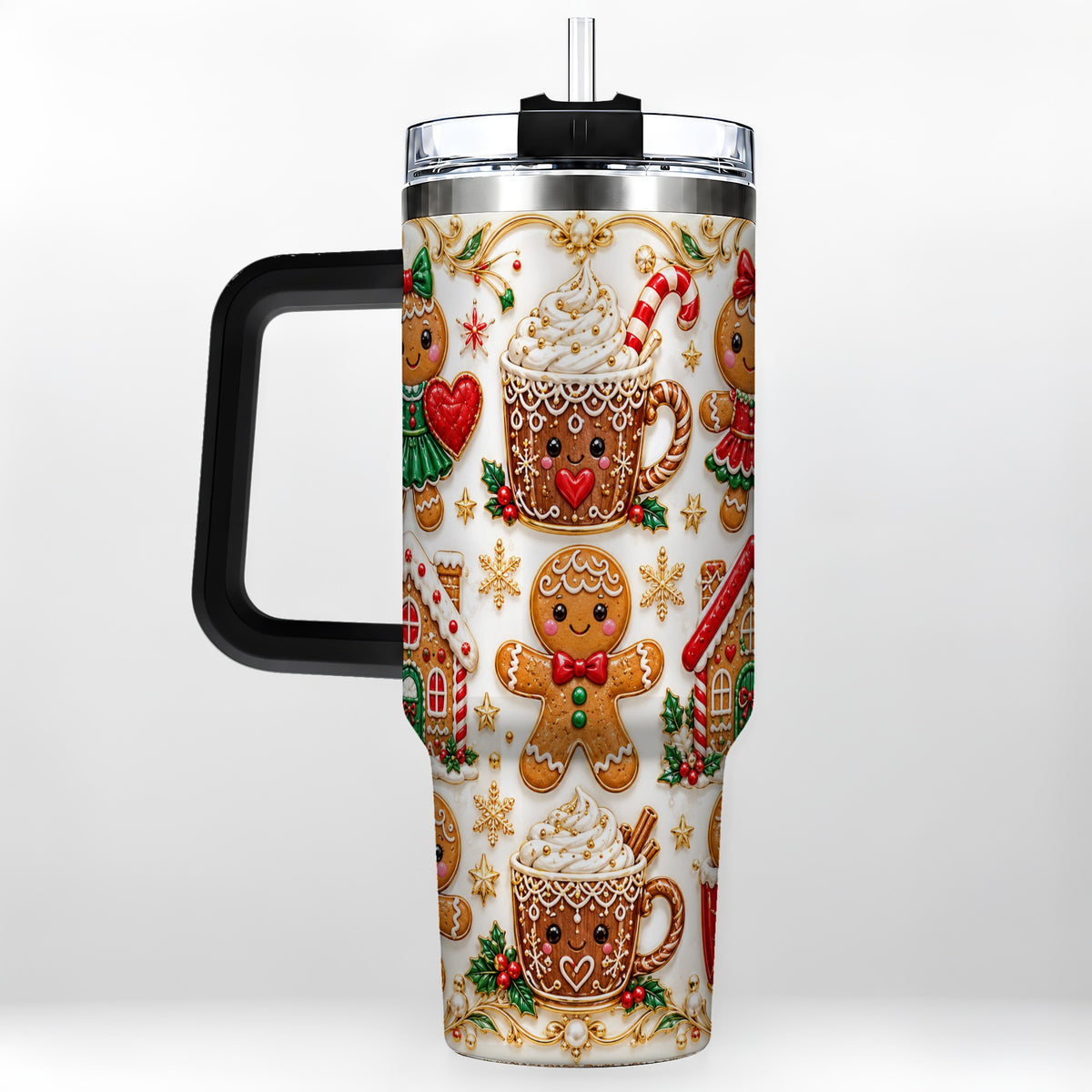 #pl[40oz|Black] Gingerbread Village 40oz Tumbler, Xmas Tumbler, Stainless Steel Travel Cup