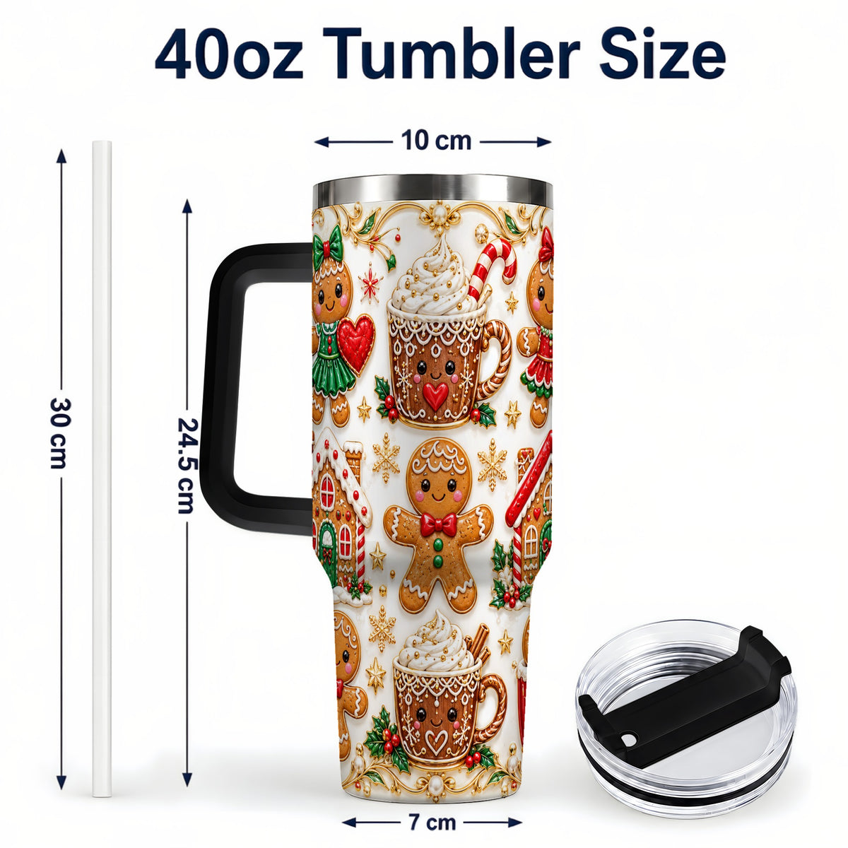 #pl[40oz|Black] Gingerbread Village 40oz Tumbler, Xmas Tumbler, Stainless Steel Travel Cup