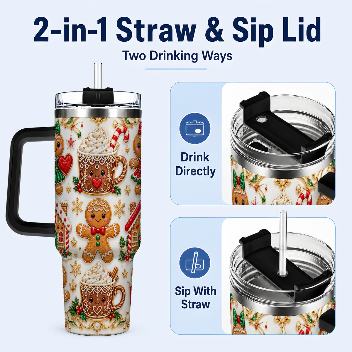 #pl[40oz|Black] Gingerbread Village 40oz Tumbler, Xmas Tumbler, Stainless Steel Travel Cup
