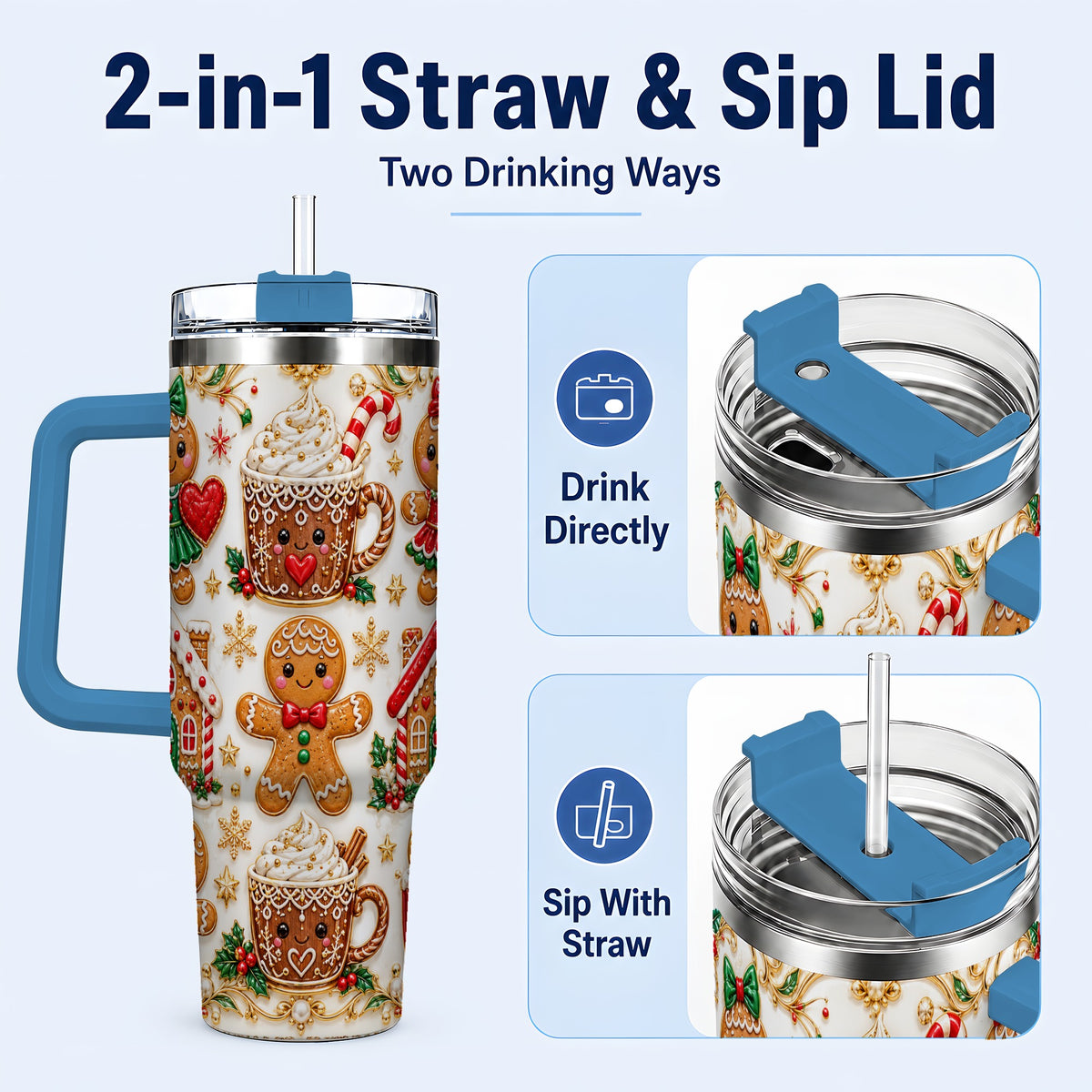 #pl[40oz|Blue] Gingerbread Village 40oz Tumbler, Xmas Tumbler, Stainless Steel Travel Cup