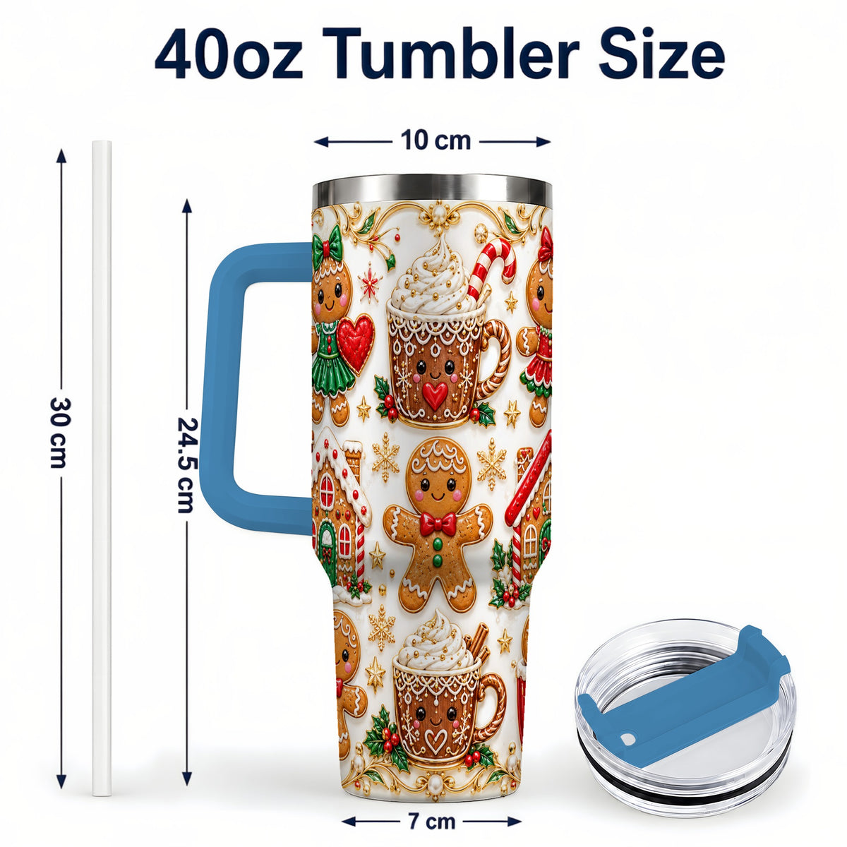 #pl[40oz|Blue] Gingerbread Village 40oz Tumbler, Xmas Tumbler, Stainless Steel Travel Cup