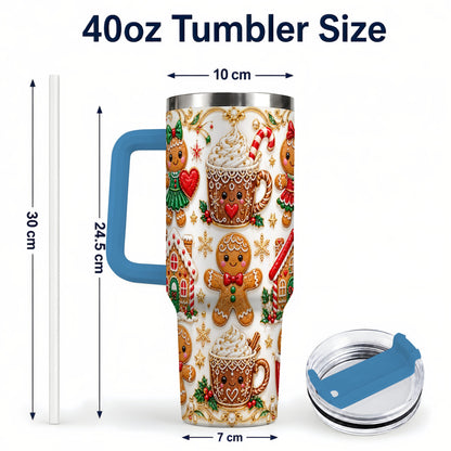 #pl[40oz|Blue] Gingerbread Village 40oz Tumbler, Xmas Tumbler, Stainless Steel Travel Cup