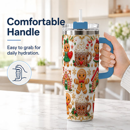 #pl[40oz|Blue] Gingerbread Village 40oz Tumbler, Xmas Tumbler, Stainless Steel Travel Cup