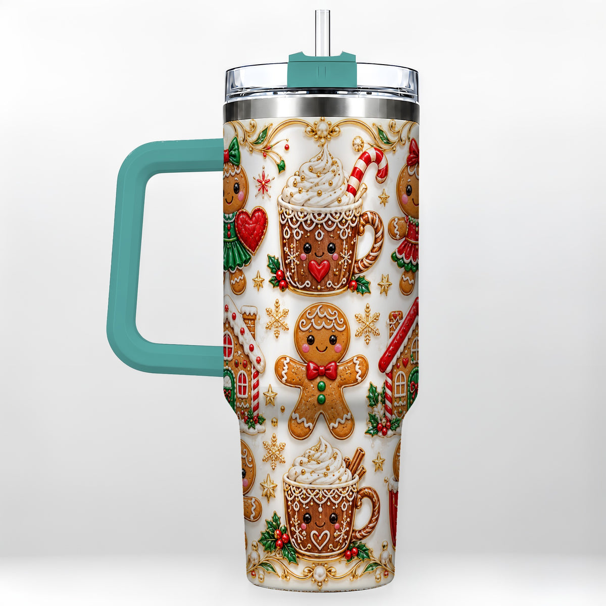 #pl[40oz|Green] Gingerbread Village 40oz Tumbler, Xmas Tumbler, Stainless Steel Travel Cup