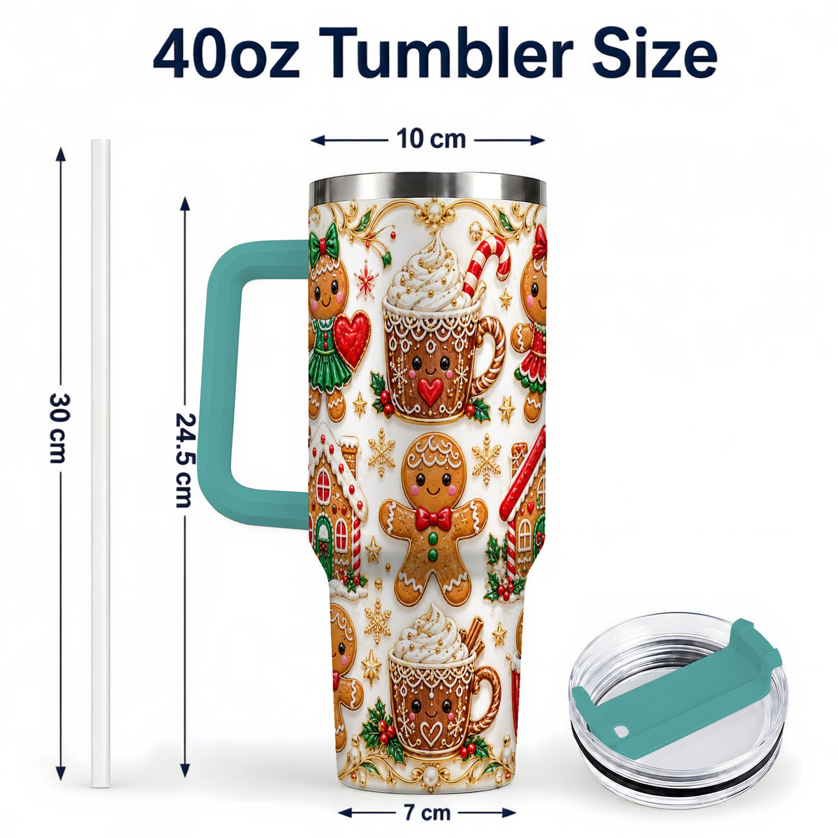 #pl[40oz|Green] Gingerbread Village 40oz Tumbler, Xmas Tumbler, Stainless Steel Travel Cup