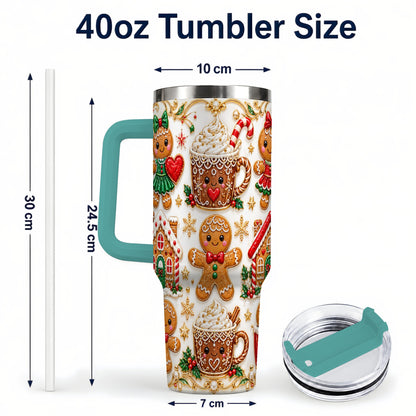 #pl[40oz|Green] Gingerbread Village 40oz Tumbler, Xmas Tumbler, Stainless Steel Travel Cup