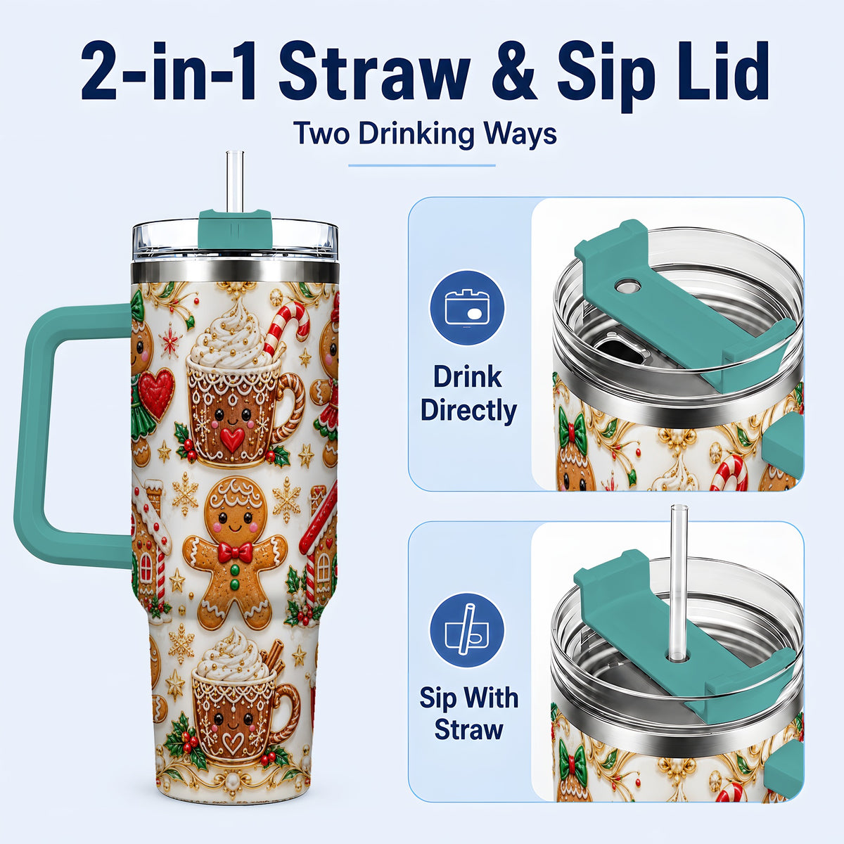 #pl[40oz|Green] Gingerbread Village 40oz Tumbler, Xmas Tumbler, Stainless Steel Travel Cup