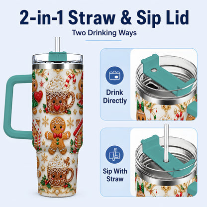 #pl[40oz|Green] Gingerbread Village 40oz Tumbler, Xmas Tumbler, Stainless Steel Travel Cup