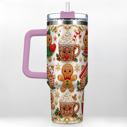 #pl[40oz|Pink] Gingerbread Village 40oz Tumbler, Xmas Tumbler, Stainless Steel Travel Cup