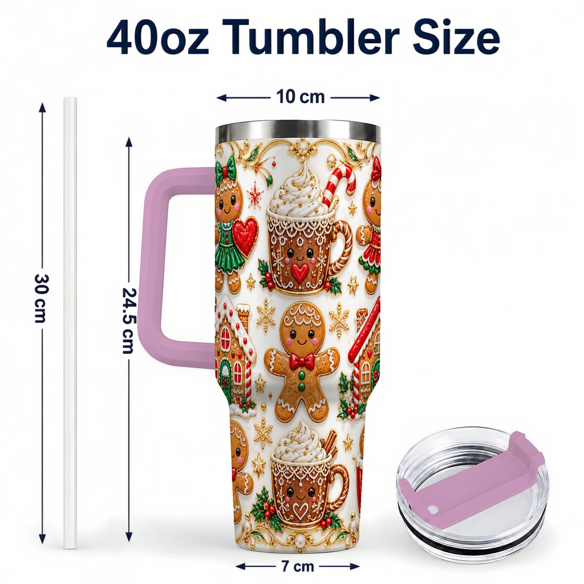 #pl[40oz|Pink] Gingerbread Village 40oz Tumbler, Xmas Tumbler, Stainless Steel Travel Cup