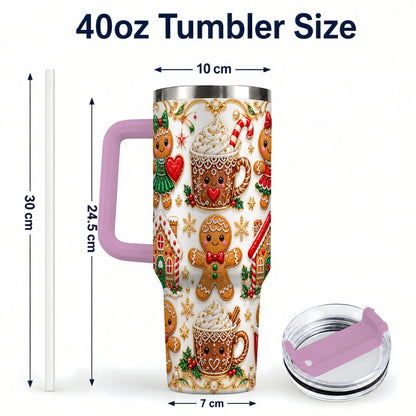 #pl[40oz|Pink] Gingerbread Village 40oz Tumbler, Xmas Tumbler, Stainless Steel Travel Cup
