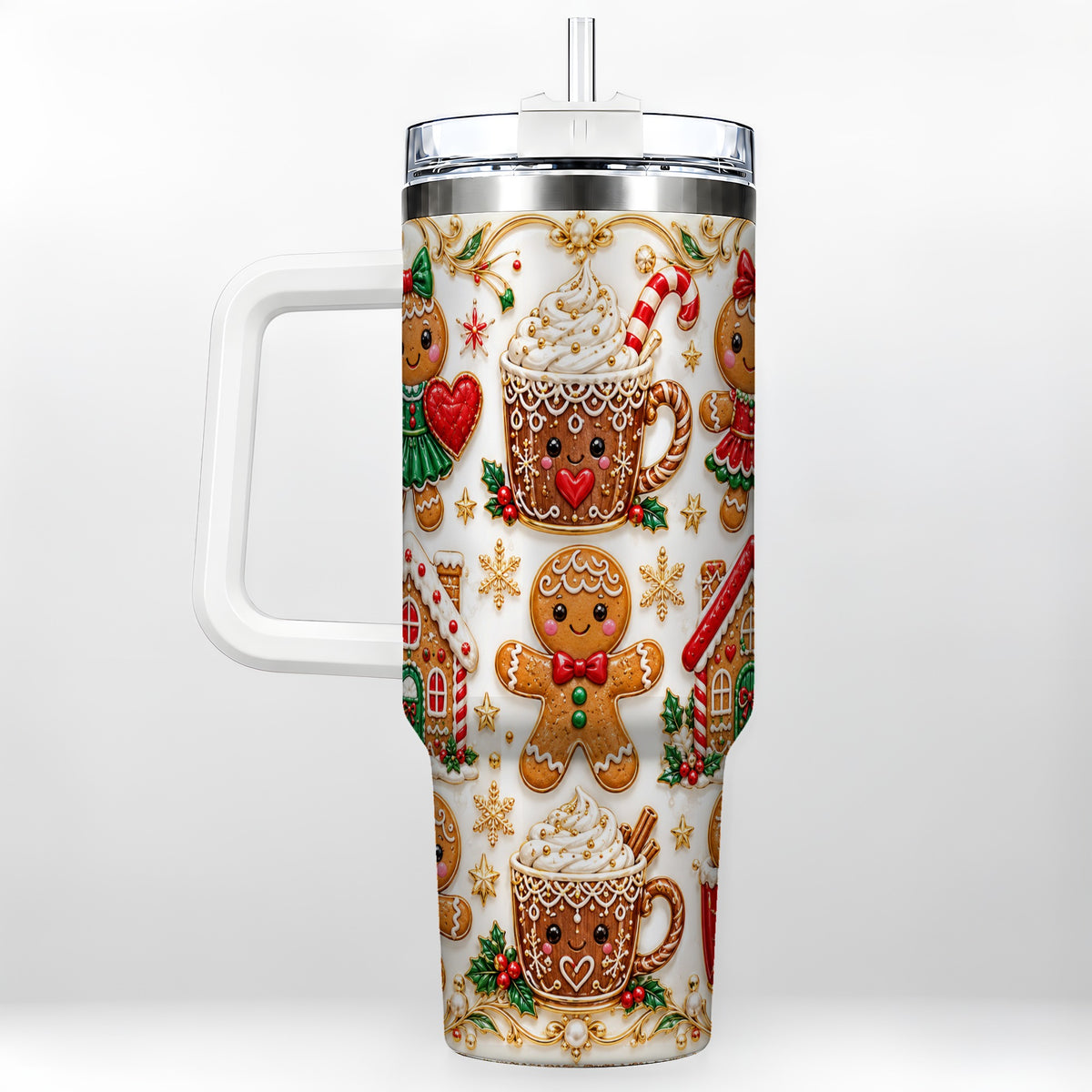 Gingerbread Village 40oz Tumbler, Xmas Tumbler, Stainless Steel Travel Cup