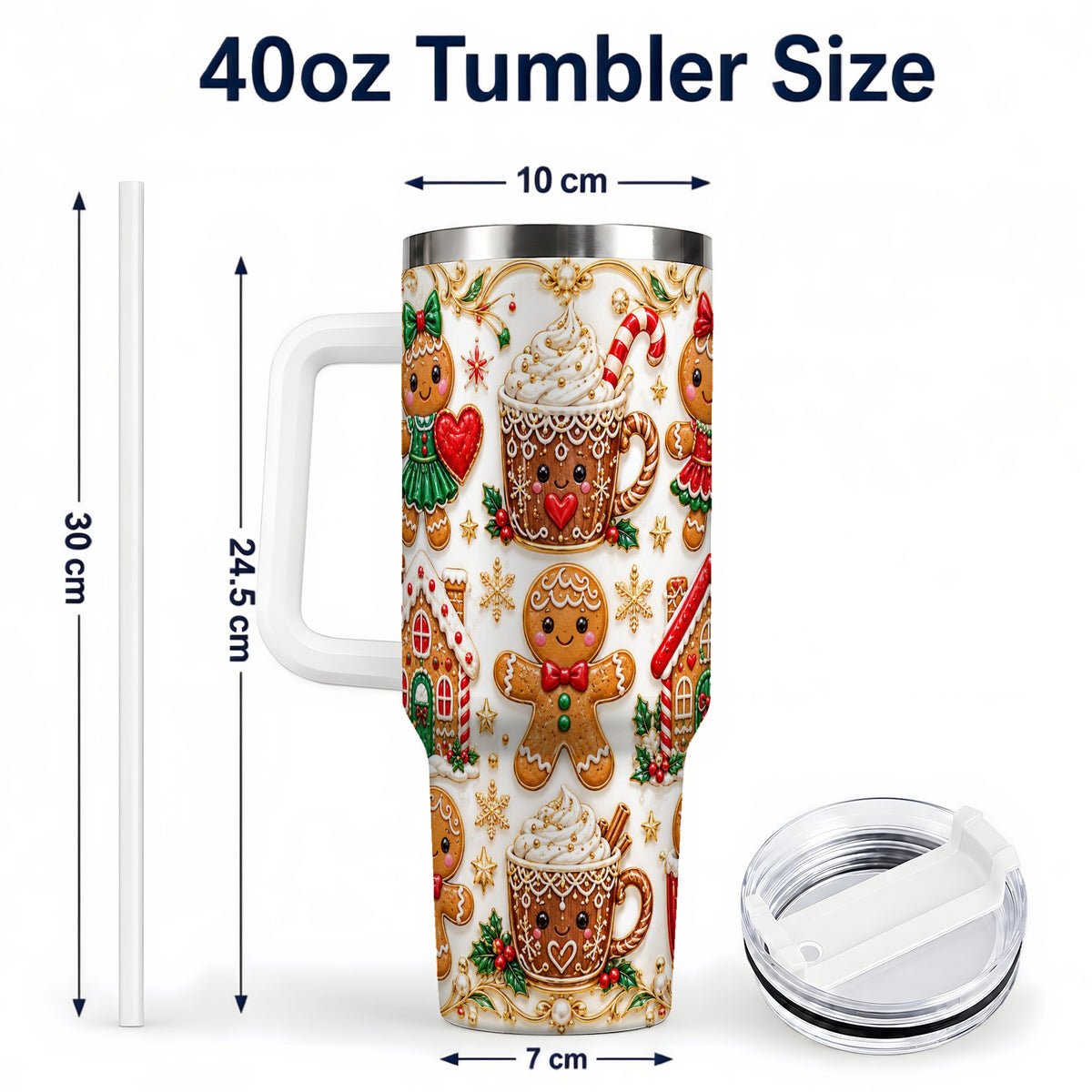 #pl[40oz|White] Gingerbread Village 40oz Tumbler, Xmas Tumbler, Stainless Steel Travel Cup