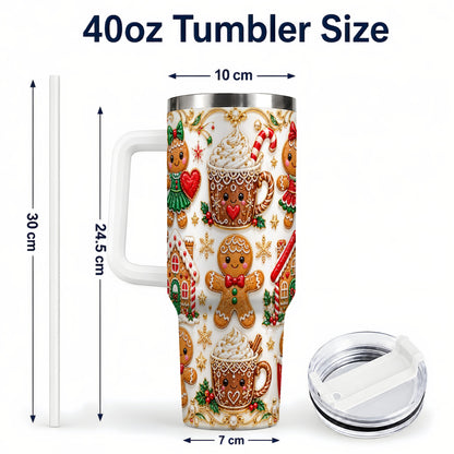 #pl[40oz|White] Gingerbread Village 40oz Tumbler, Xmas Tumbler, Stainless Steel Travel Cup