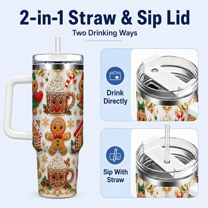 #pl[40oz|White] Gingerbread Village 40oz Tumbler, Xmas Tumbler, Stainless Steel Travel Cup