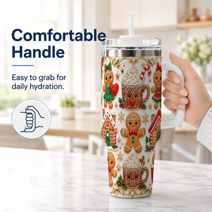 #pl[40oz|White] Gingerbread Village 40oz Tumbler, Xmas Tumbler, Stainless Steel Travel Cup