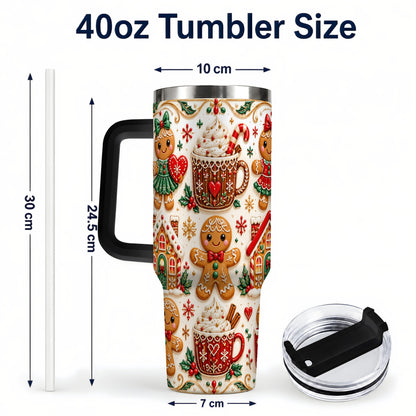 #pl[40oz|Black] Gingerbread Tumbler 40oz, Holiday Tumbler, Stainless Steel Travel Cup