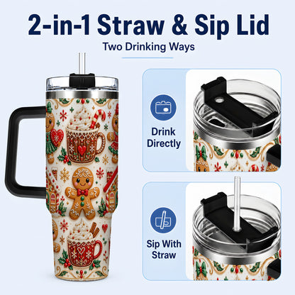 #pl[40oz|Black] Gingerbread Tumbler 40oz, Holiday Tumbler, Stainless Steel Travel Cup