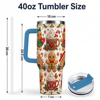 #pl[40oz|Blue] Gingerbread Tumbler 40oz, Holiday Tumbler, Stainless Steel Travel Cup