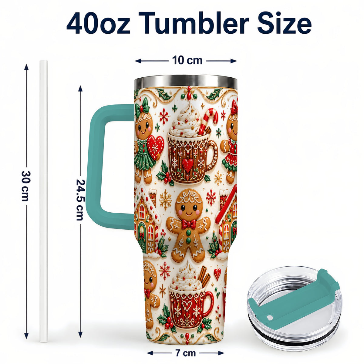 #pl[40oz|Green] Gingerbread Tumbler 40oz, Holiday Tumbler, Stainless Steel Travel Cup