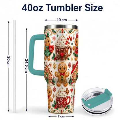 #pl[40oz|Green] Gingerbread Tumbler 40oz, Holiday Tumbler, Stainless Steel Travel Cup