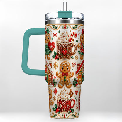 #pl[40oz|Green] Gingerbread Tumbler 40oz, Holiday Tumbler, Stainless Steel Travel Cup
