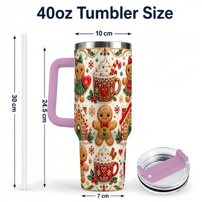 #pl[40oz|Pink] Gingerbread Tumbler 40oz, Holiday Tumbler, Stainless Steel Travel Cup