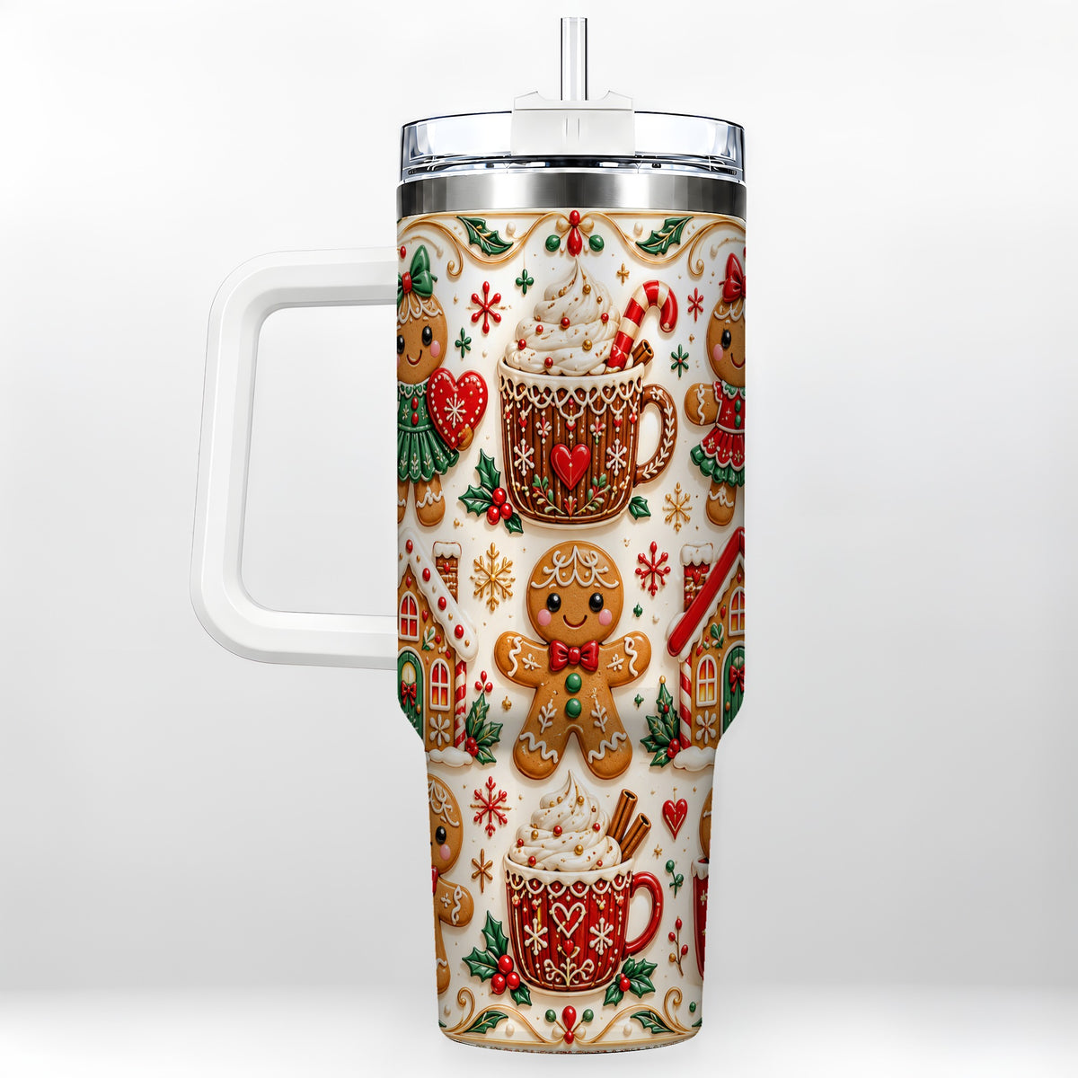 Gingerbread Tumbler 40oz, Holiday Tumbler, Stainless Steel Travel Cup