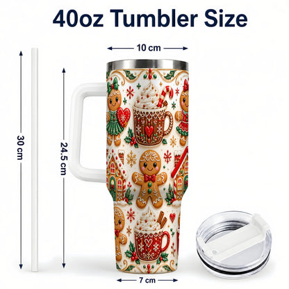 #pl[40oz|White] Gingerbread Tumbler 40oz, Holiday Tumbler, Stainless Steel Travel Cup