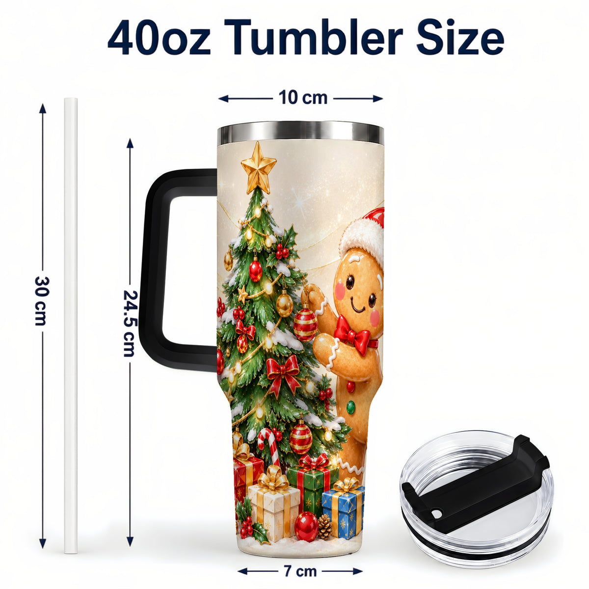#pl[40oz|Black] Christmas Tumbler 40oz, Gingerbread Tumbler, Stainless Steel Travel Cup