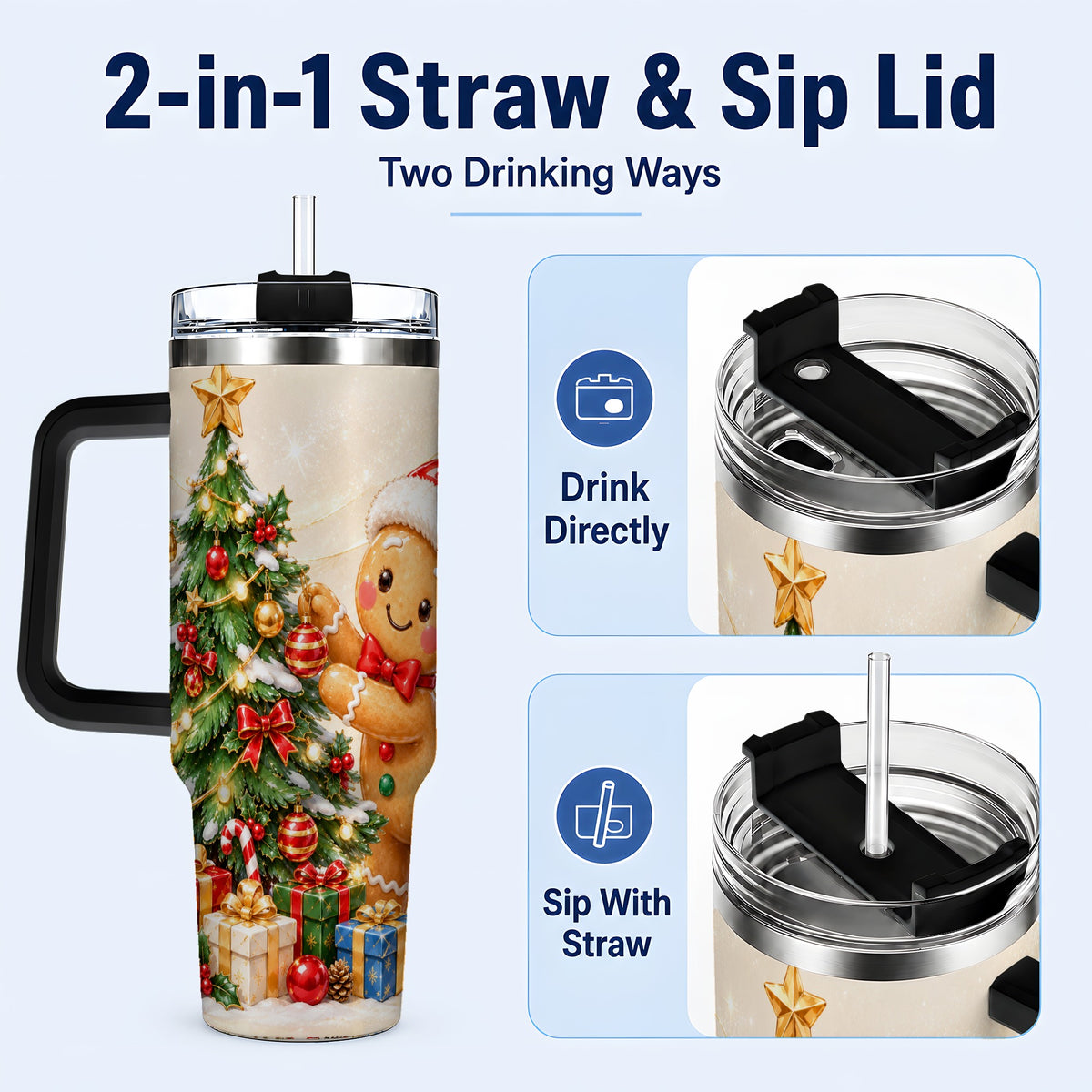 #pl[40oz|Black] Christmas Tumbler 40oz, Gingerbread Tumbler, Stainless Steel Travel Cup