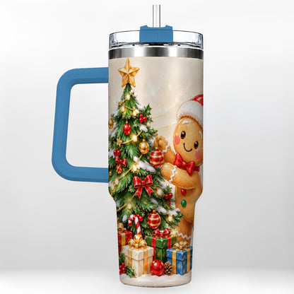 #pl[40oz|Blue] Christmas Tumbler 40oz, Gingerbread Tumbler, Stainless Steel Travel Cup