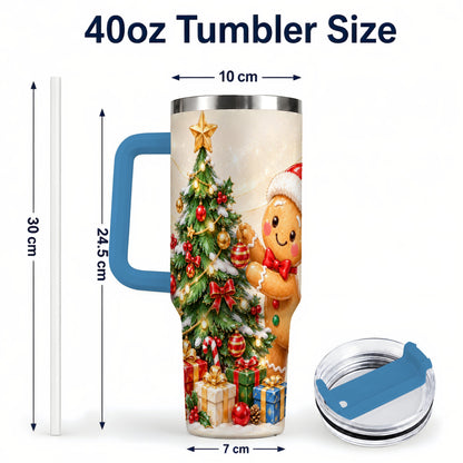 #pl[40oz|Blue] Christmas Tumbler 40oz, Gingerbread Tumbler, Stainless Steel Travel Cup