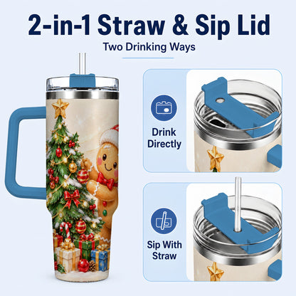 #pl[40oz|Blue] Christmas Tumbler 40oz, Gingerbread Tumbler, Stainless Steel Travel Cup