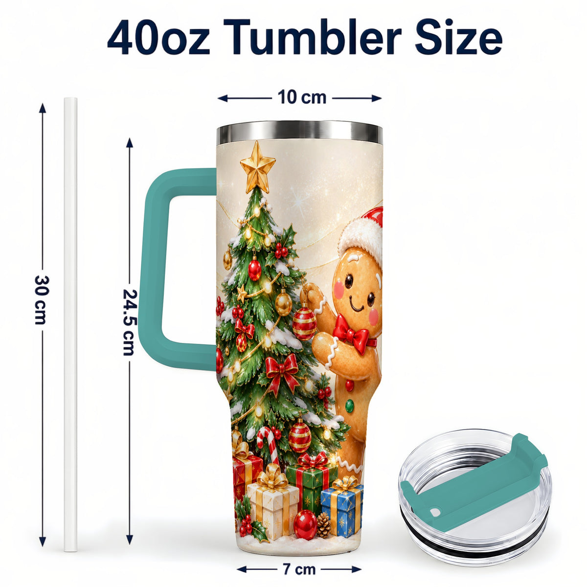 #pl[40oz|Green] Christmas Tumbler 40oz, Gingerbread Tumbler, Stainless Steel Travel Cup