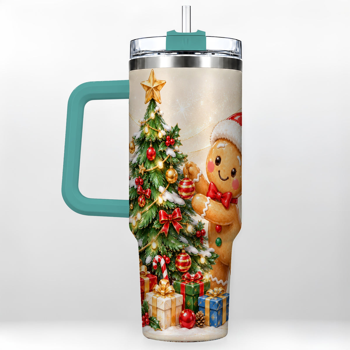 #pl[40oz|Green] Christmas Tumbler 40oz, Gingerbread Tumbler, Stainless Steel Travel Cup