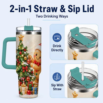 #pl[40oz|Green] Christmas Tumbler 40oz, Gingerbread Tumbler, Stainless Steel Travel Cup