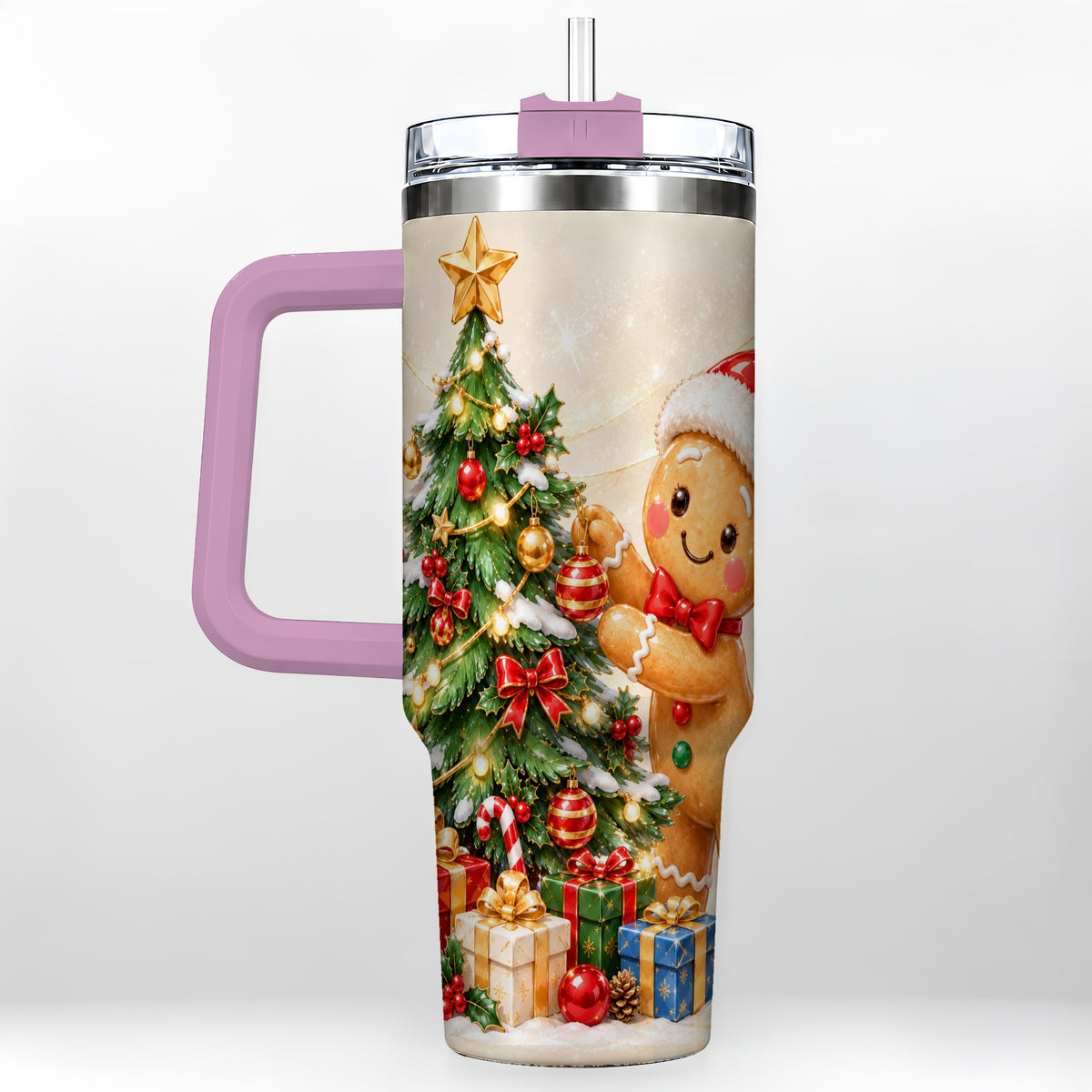 #pl[40oz|Pink] Christmas Tumbler 40oz, Gingerbread Tumbler, Stainless Steel Travel Cup