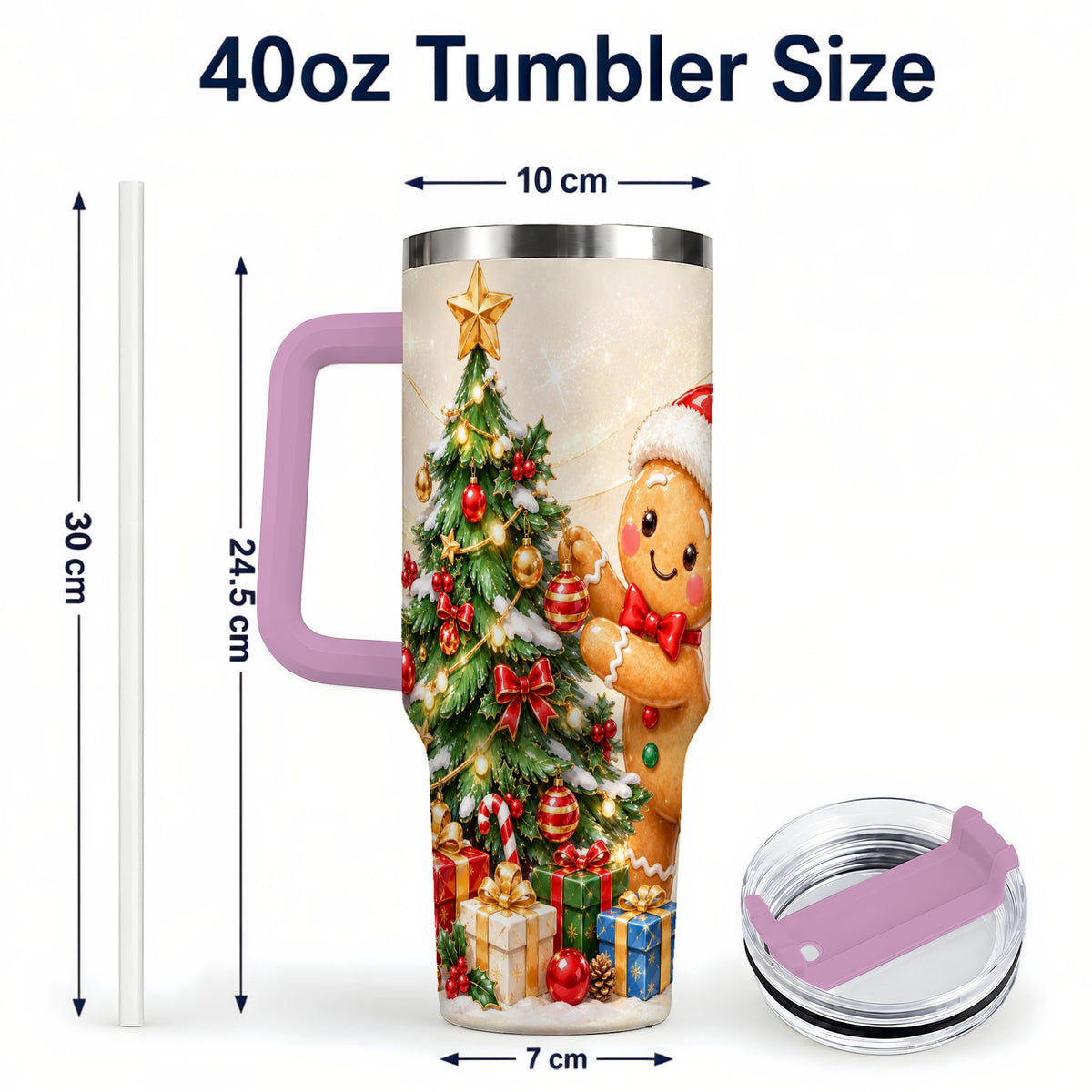 #pl[40oz|Pink] Christmas Tumbler 40oz, Gingerbread Tumbler, Stainless Steel Travel Cup