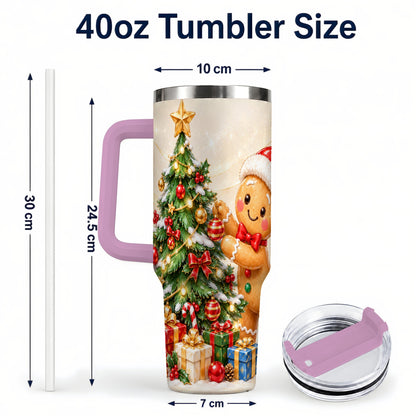 #pl[40oz|Pink] Christmas Tumbler 40oz, Gingerbread Tumbler, Stainless Steel Travel Cup