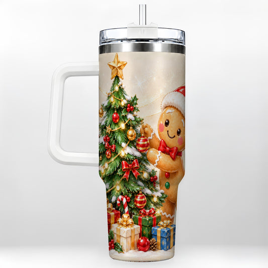 Christmas Tumbler 40oz, Gingerbread Tumbler, Stainless Steel Travel Cup