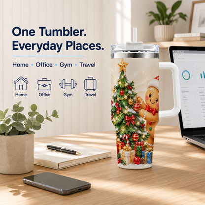 Christmas Tumbler 40oz, Gingerbread Tumbler, Stainless Steel Travel Cup
