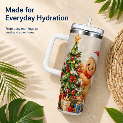 Christmas Tumbler 40oz, Gingerbread Tumbler, Stainless Steel Travel Cup