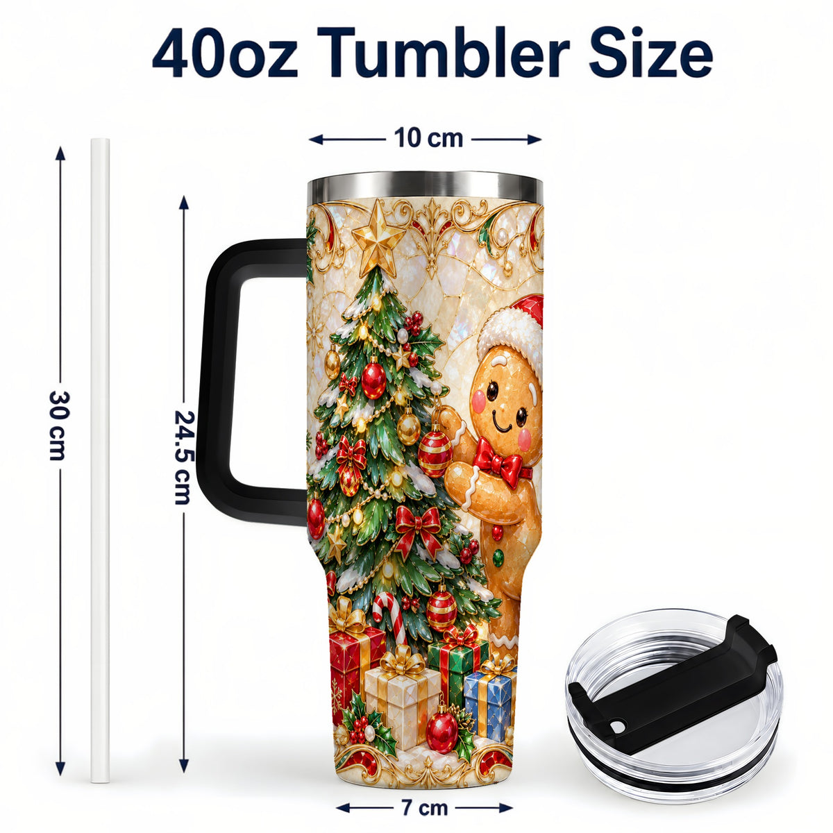 #pl[40oz|Black] Gingerbread Tree Tumbler 40oz, Holiday Tumbler, Stainless Steel Travel Cup