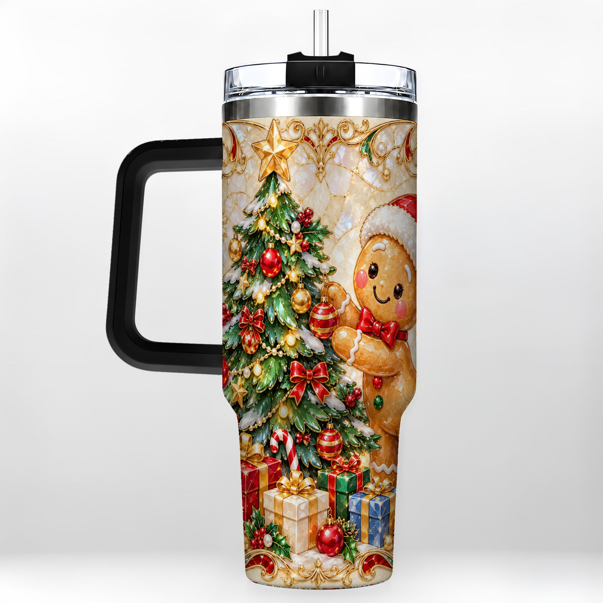 #pl[40oz|Black] Gingerbread Tree Tumbler 40oz, Holiday Tumbler, Stainless Steel Travel Cup