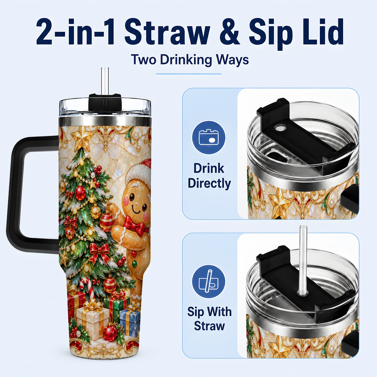 #pl[40oz|Black] Gingerbread Tree Tumbler 40oz, Holiday Tumbler, Stainless Steel Travel Cup