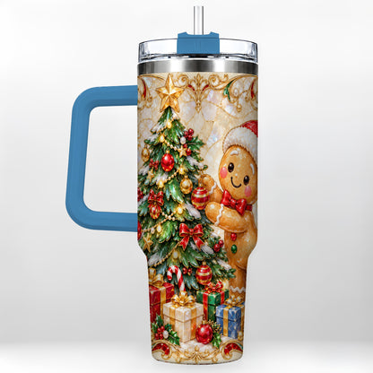 #pl[40oz|Blue] Gingerbread Tree Tumbler 40oz, Holiday Tumbler, Stainless Steel Travel Cup