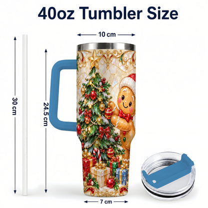 #pl[40oz|Blue] Gingerbread Tree Tumbler 40oz, Holiday Tumbler, Stainless Steel Travel Cup
